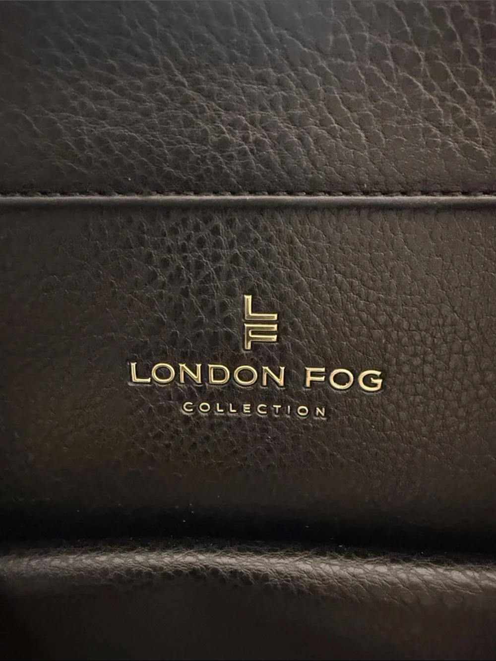 London Fog Black Leather Brief Tote with Front Buckle Pocket